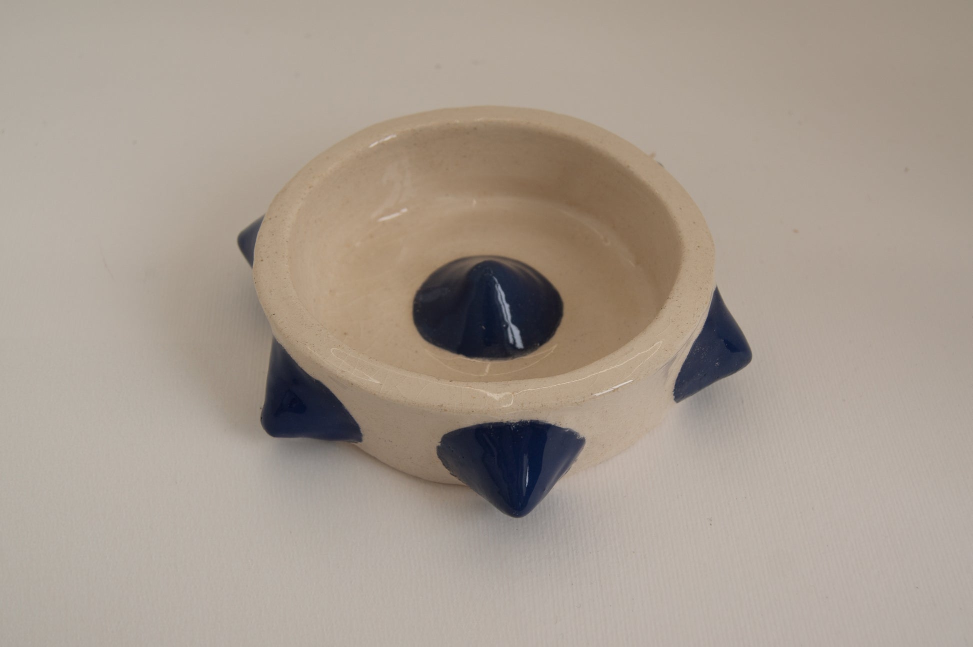Handcrafted ashtray with blue spikes