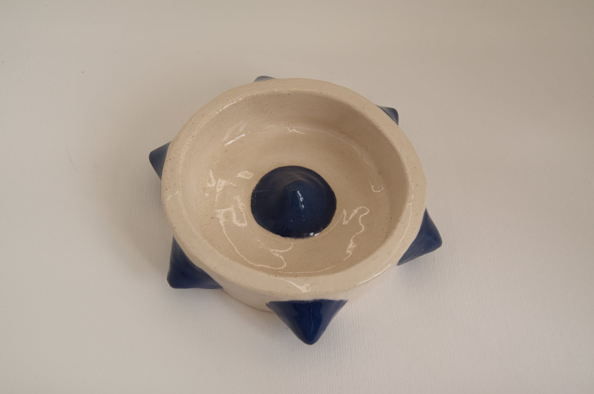 Handcrafted ashtray with blue spikes